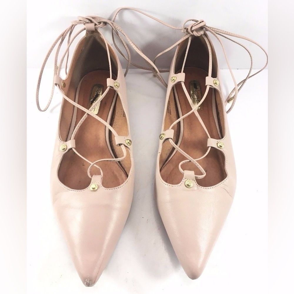 HALOGEN LEATHER BALLET POINT TOE ANKLE TIE FLATS BLUSH PINK SZ 6.5